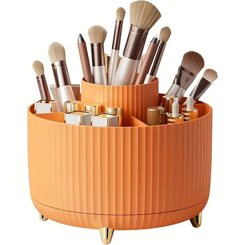 360° Rotating Makeup Brush Holder 5 Slot Cosmetic Organizer for Nail Polishes Skincare Perfumes Desktop Vanity Storage Bathroom