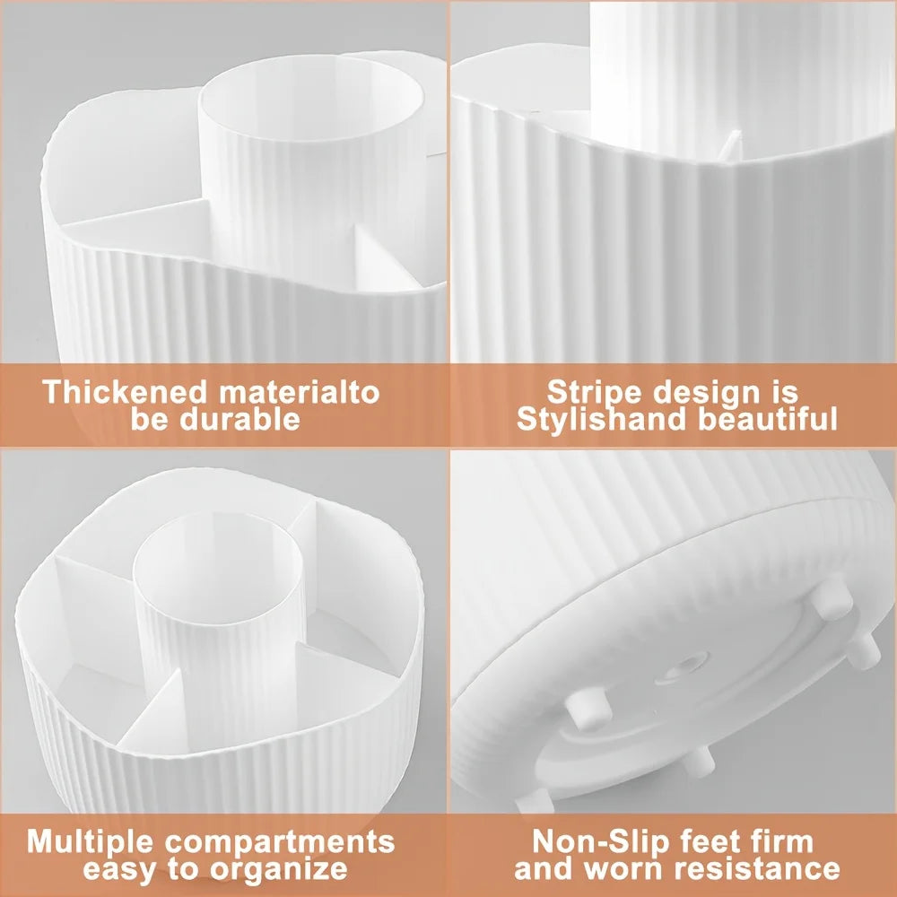 360° Rotating Makeup Brush Holder 5 Slot Cosmetic Organizer for Nail Polishes Skincare Perfumes Desktop Vanity Storage Bathroom