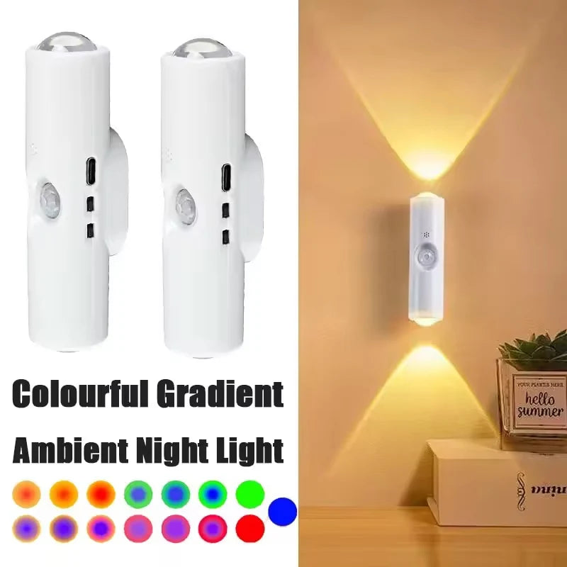 Smart RGB Gradient Night Light Magnetic Motion Sensor Rechargeable Wall Lamp for Bedroom Bathroom Closet Garden Home Decor