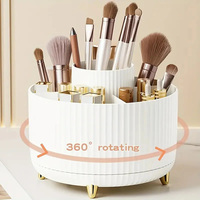 360° Rotating Makeup Brush Holder 5 Slot Cosmetic Organizer for Nail Polishes Skincare Perfumes Desktop Vanity Storage Bathroom
