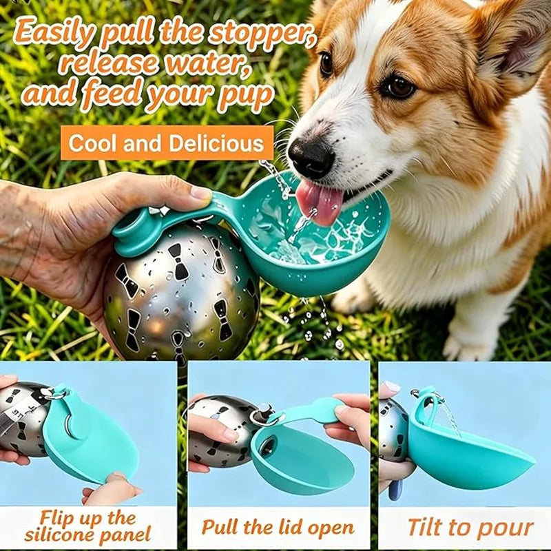 Portable Dog Water Bottle Stainless Steel Travel Cat Water Dispenser with Bowl No-Spill Puppy Water Bottle for Walking Hiking