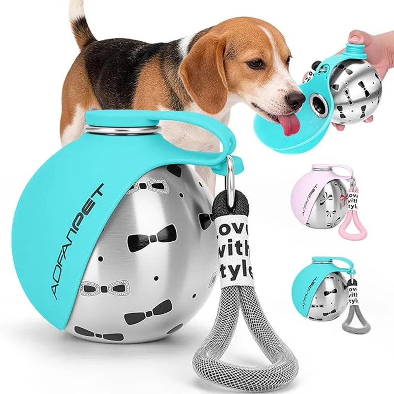 Portable Dog Water Bottle Stainless Steel Travel Cat Water Dispenser with Bowl No-Spill Puppy Water Bottle for Walking Hiking