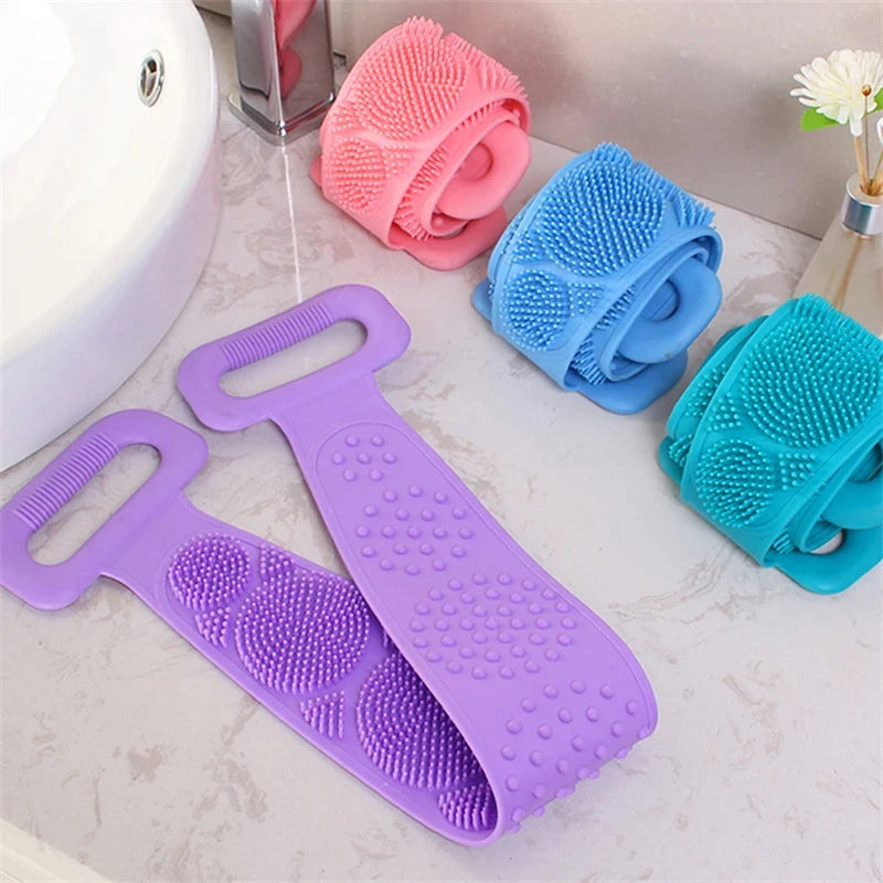 Body Sponge Silicone Back Brushes Bath Towels Scrubber Rubbing Back Peeling Massage Shower Belt Extended Skin Clean Brushes