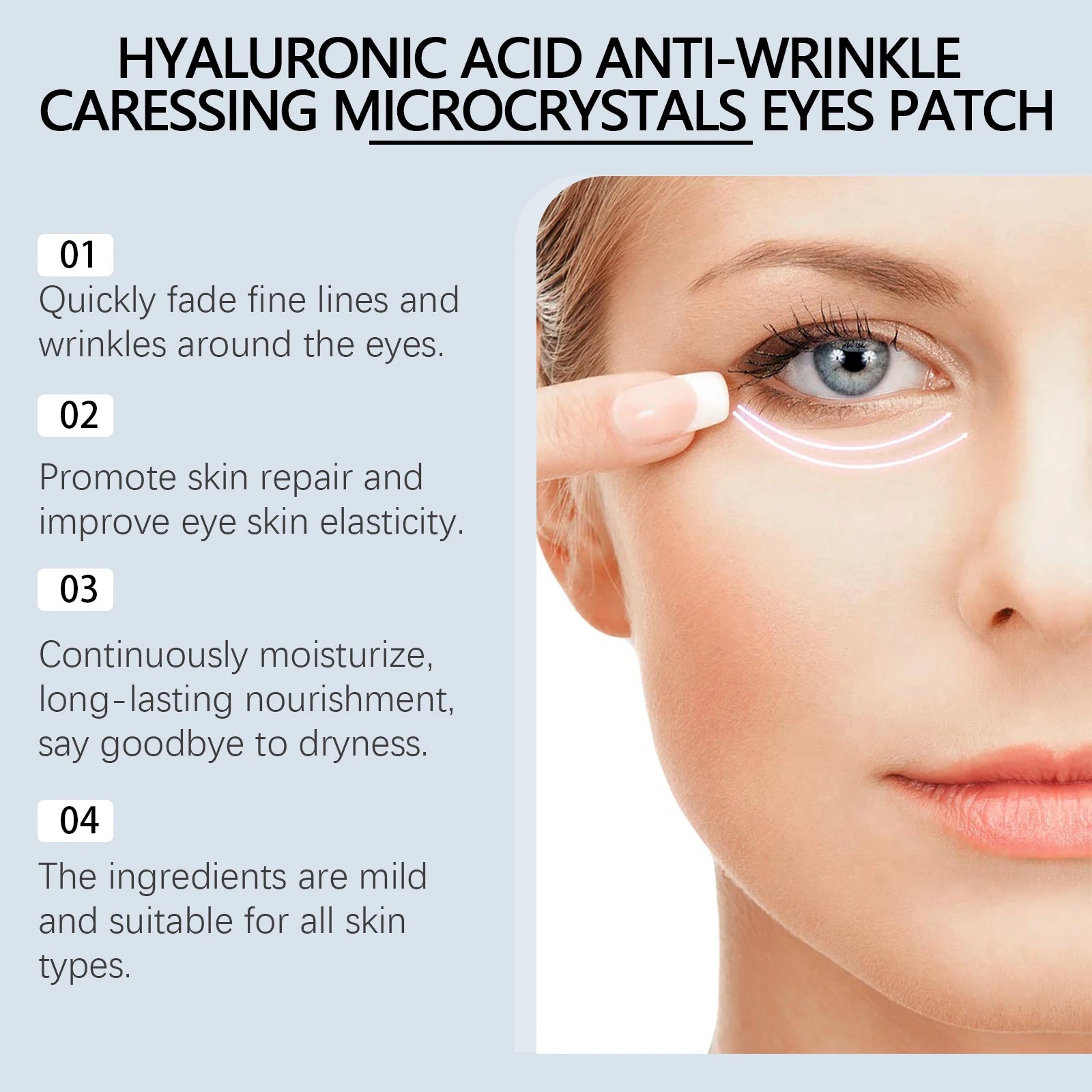 Micro-needle Eye Patch Hyaluronic Acid Anti-Wrinkle Fade Eye Fine Lines Moisturizing 0.25mm Caressing Microcrystals Eyes Patch