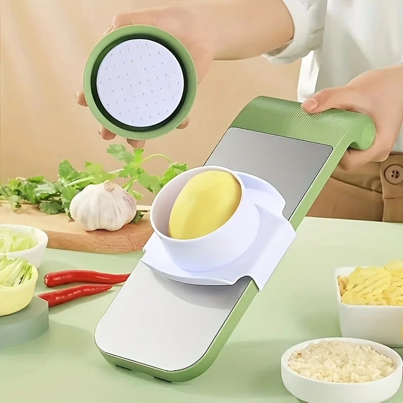 7pcs Stainless Steel Multi-Function Vegetable Slicer And Grater Set with Interchangeable Blades, Manual Kitchen Gadget Tool Kit