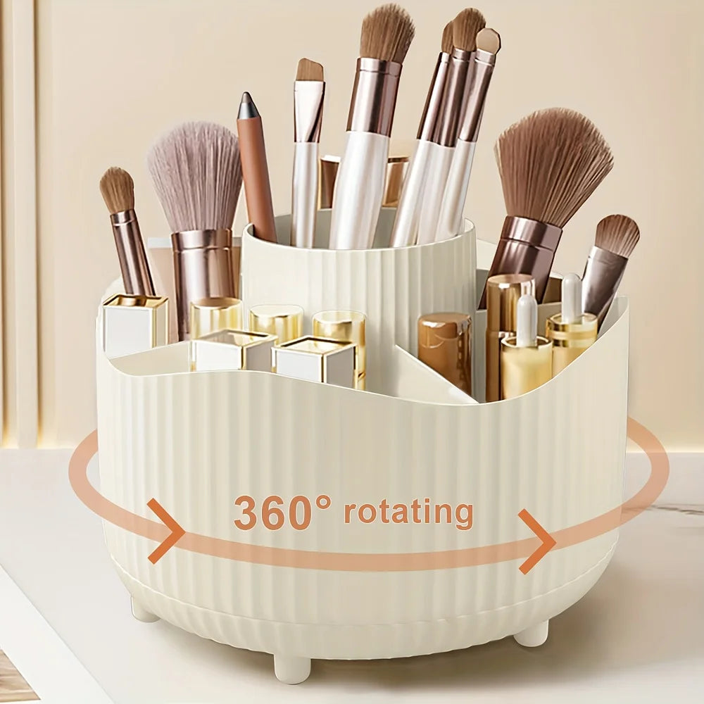 360° Rotating Makeup Brush Holder 5 Slot Cosmetic Organizer for Nail Polishes Skincare Perfumes Desktop Vanity Storage Bathroom