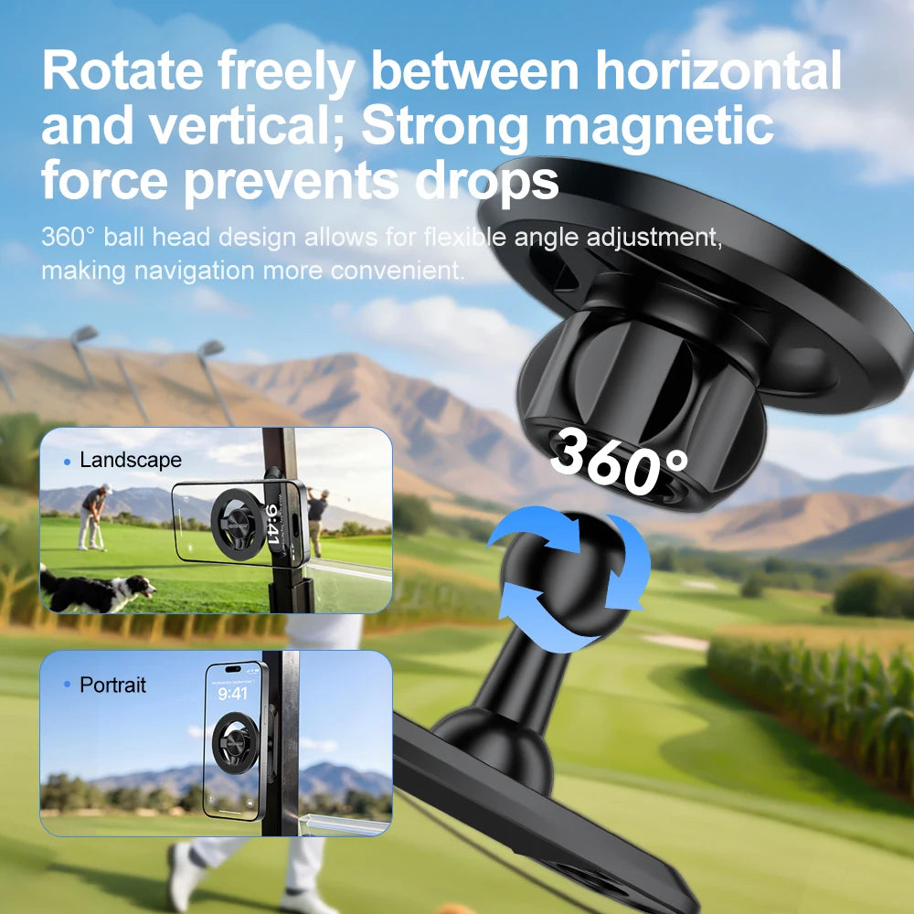 MagSafe Magnetic Phone Holder Double-Sided Strong Magnetic Stand 360° Rotating Anti Shake Metal Phone Mount for Golf Cart Gym