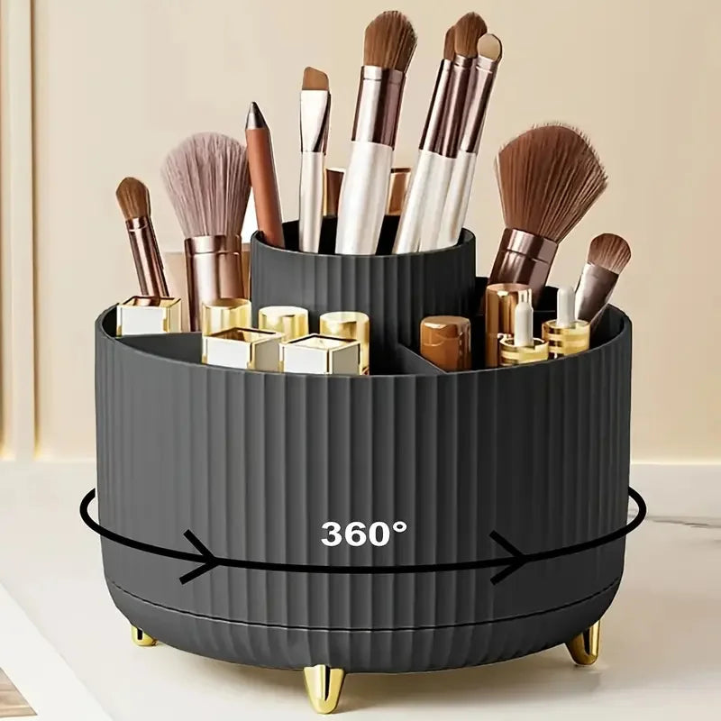 360° Rotating Makeup Brush Holder 5 Slot Cosmetic Organizer for Nail Polishes Skincare Perfumes Desktop Vanity Storage Bathroom