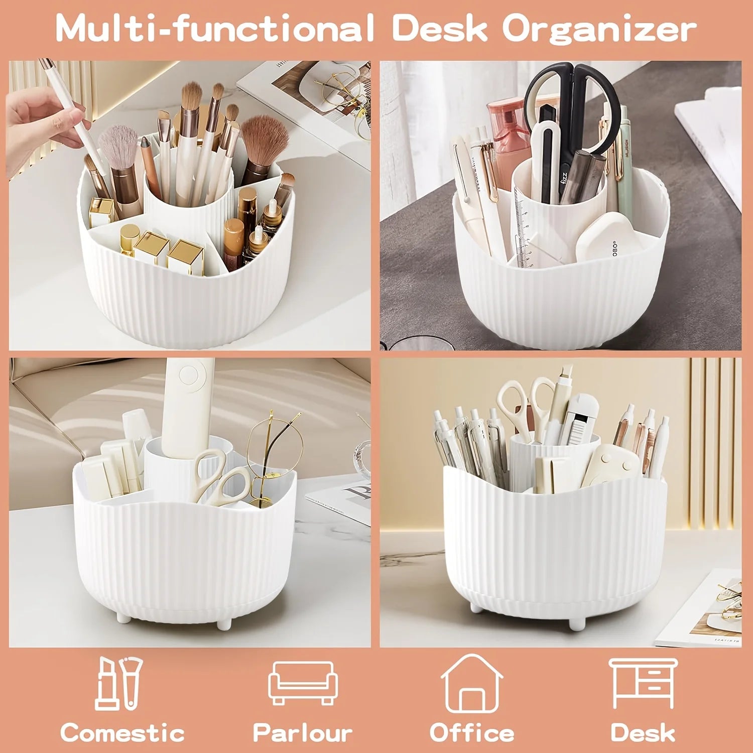360° Rotating Makeup Brush Holder 5 Slot Cosmetic Organizer for Nail Polishes Skincare Perfumes Desktop Vanity Storage Bathroom