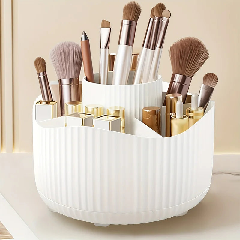 360° Rotating Makeup Brush Holder 5 Slot Cosmetic Organizer for Nail Polishes Skincare Perfumes Desktop Vanity Storage Bathroom