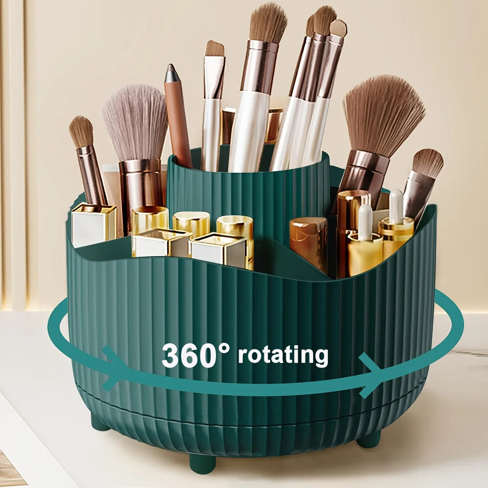 360° Rotating Makeup Brush Holder 5 Slot Cosmetic Organizer for Nail Polishes Skincare Perfumes Desktop Vanity Storage Bathroom