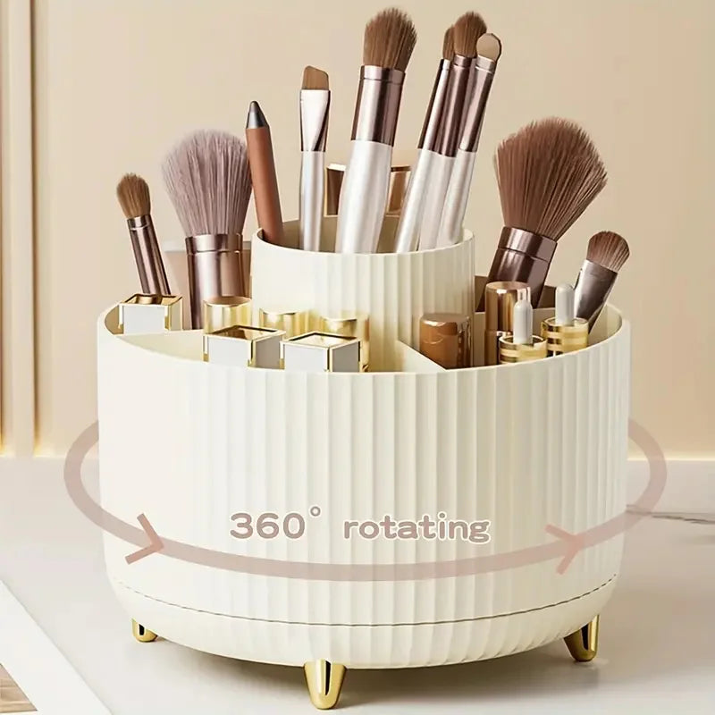 360° Rotating Makeup Brush Holder 5 Slot Cosmetic Organizer for Nail Polishes Skincare Perfumes Desktop Vanity Storage Bathroom