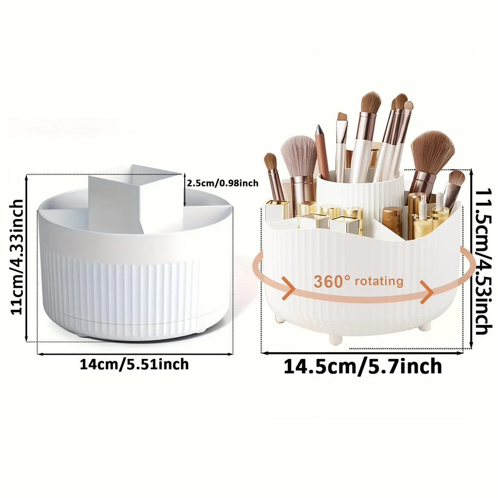 360° Rotating Makeup Brush Holder 5 Slot Cosmetic Organizer for Nail Polishes Skincare Perfumes Desktop Vanity Storage Bathroom