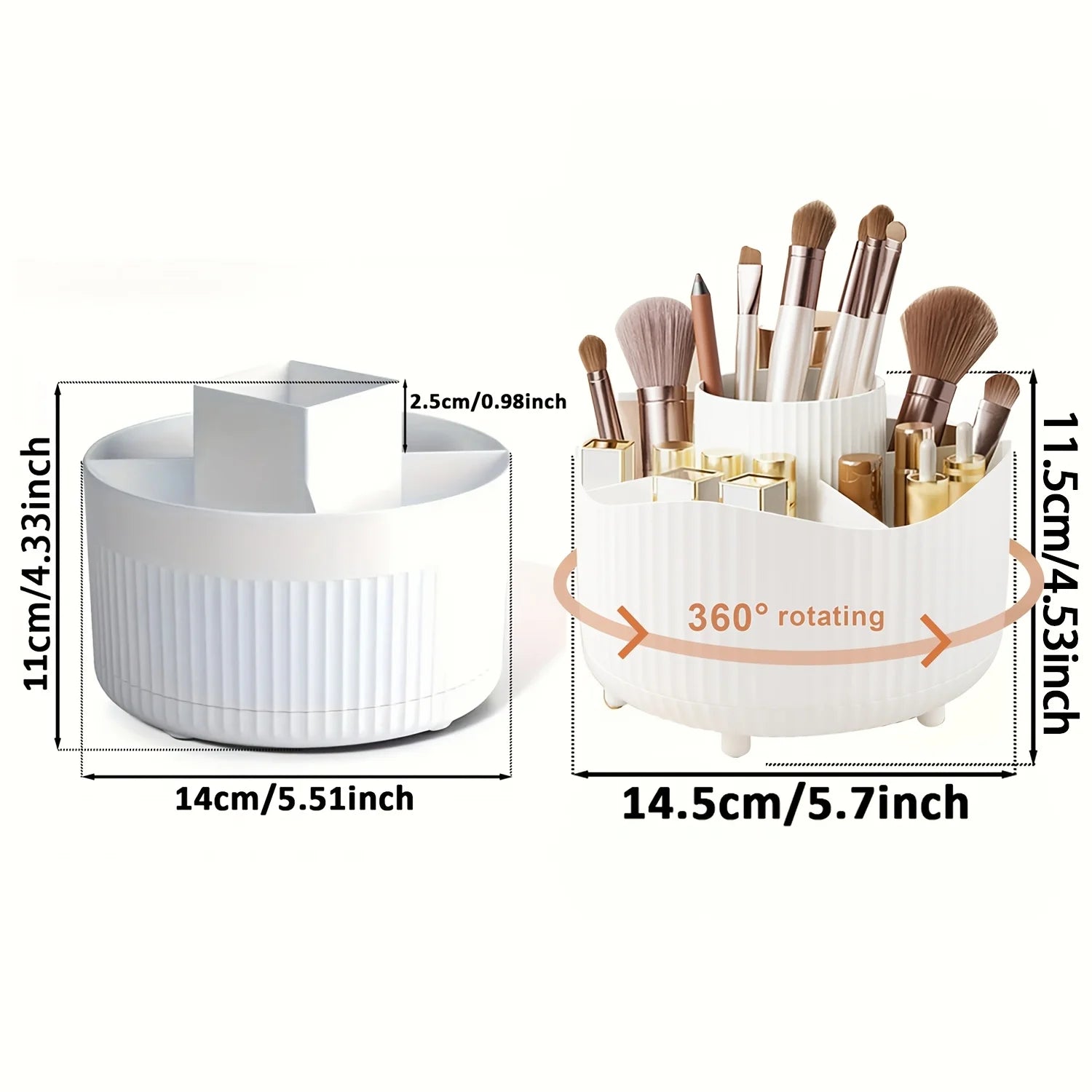 360° Rotating Makeup Brush Holder 5 Slot Cosmetic Organizer for Nail Polishes Skincare Perfumes Desktop Vanity Storage Bathroom