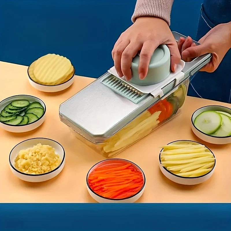 7pcs Stainless Steel Multi-Function Vegetable Slicer And Grater Set with Interchangeable Blades, Manual Kitchen Gadget Tool Kit