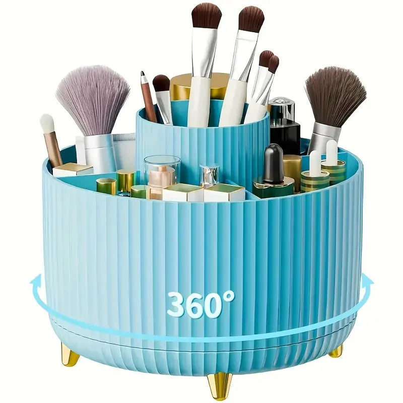360° Rotating Makeup Brush Holder 5 Slot Cosmetic Organizer for Nail Polishes Skincare Perfumes Desktop Vanity Storage Bathroom