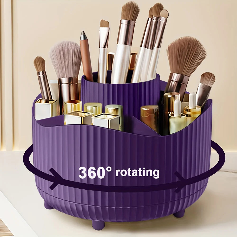 360° Rotating Makeup Brush Holder 5 Slot Cosmetic Organizer for Nail Polishes Skincare Perfumes Desktop Vanity Storage Bathroom
