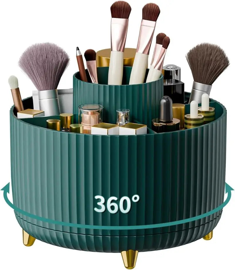 360° Rotating Makeup Brush Holder 5 Slot Cosmetic Organizer for Nail Polishes Skincare Perfumes Desktop Vanity Storage Bathroom
